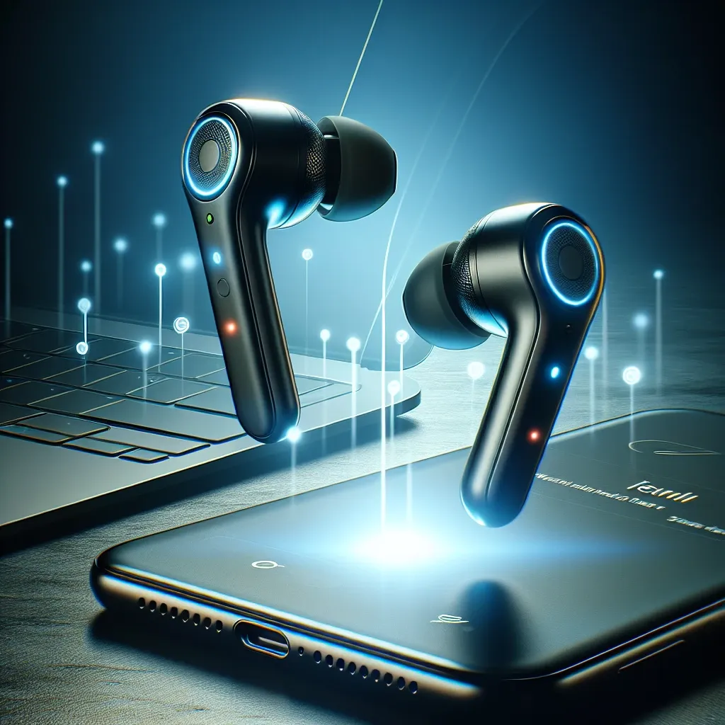 "Ilustrasi langkah-langkah memeriksa versi firmware earbud JBL, termasuk tampilan aplikasi JBL dan pengaturan perangkat."