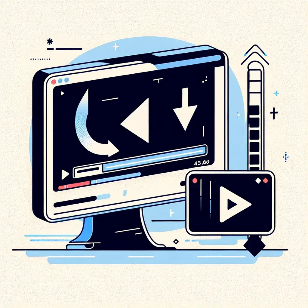Ilustrasi monitor dengan ikon kontrol pemutar video dan grafik suara di sampingnya.
