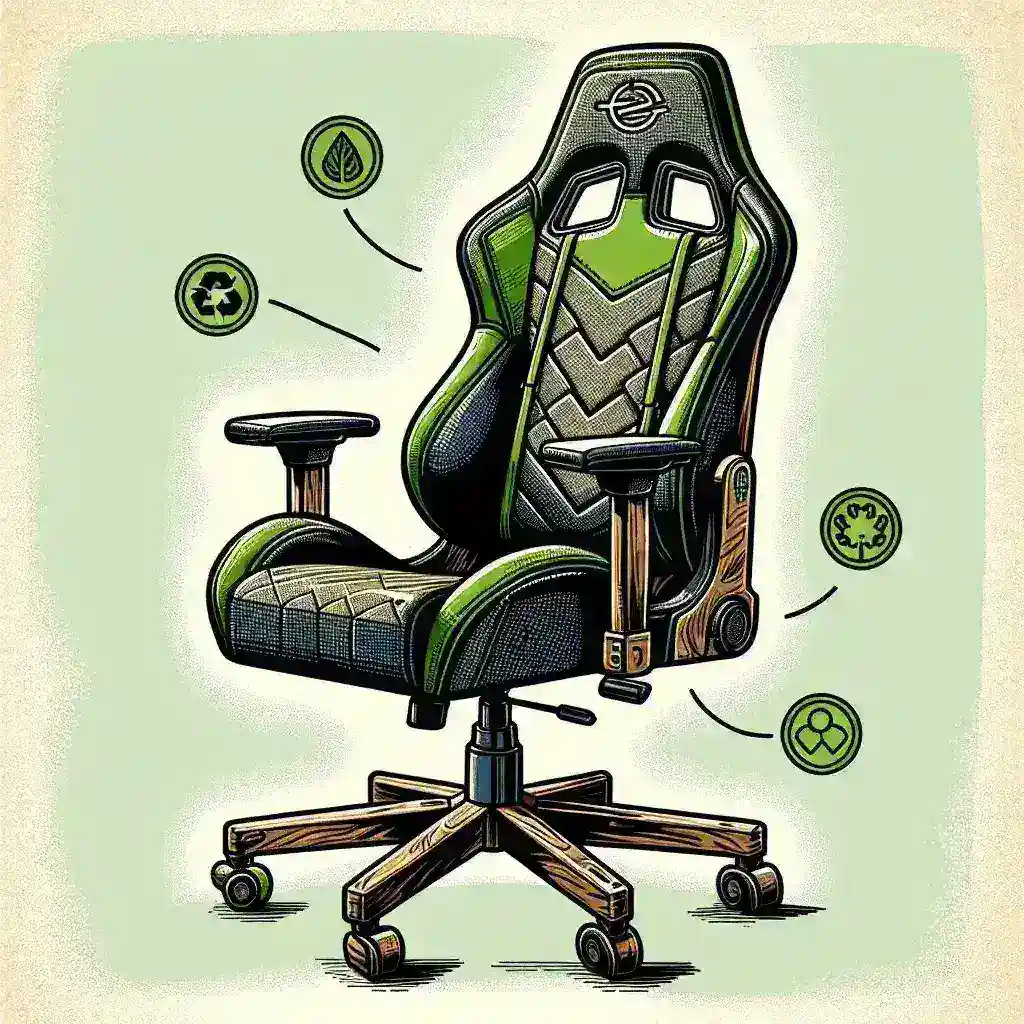 Kursi gaming ergonomis berwarna hijau dengan desain modern dan fitur ramah lingkungan.